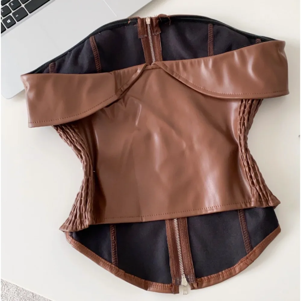 Sexy Vintage zipper slim solid Corset Bustier Korean Camis Chic Crop Top Summer Women Party Sling Top Y2k