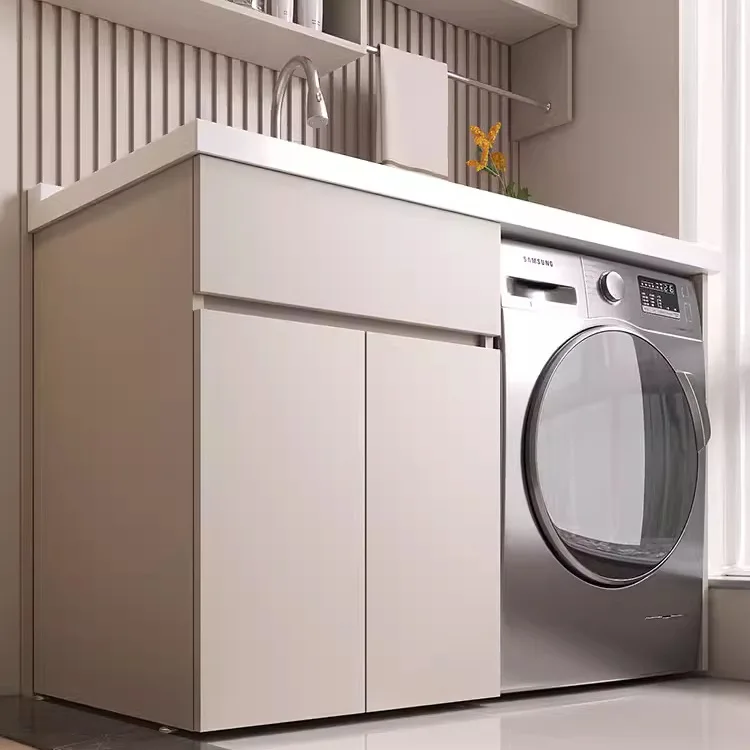 Honeycomb aluminum balcony laundry cabinet combination aluminum alloy integrated quartz stone corner cutting with rubbing board