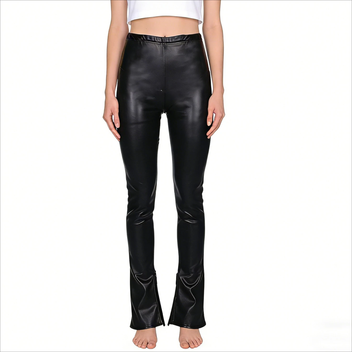 European and American cross-border sex pants sexy exposed buttocks matte paint leather pants leggings trousers with split ends