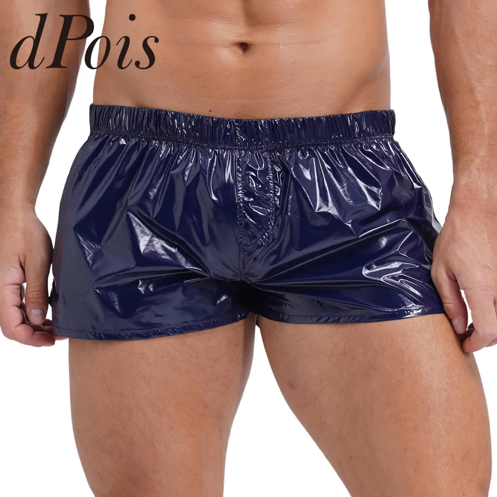 Swimwear Mens Glossy Beach Shorts Swimming Trunks Low Rise Shorts Male Swimsuit Beachwear Swim Pool Party Nightclub Costume