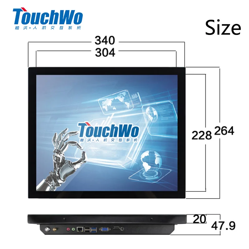 공장 도매 10 12 15 15.6 17 19 인치 산업용 PC 터치스크린 Lcd 모니터