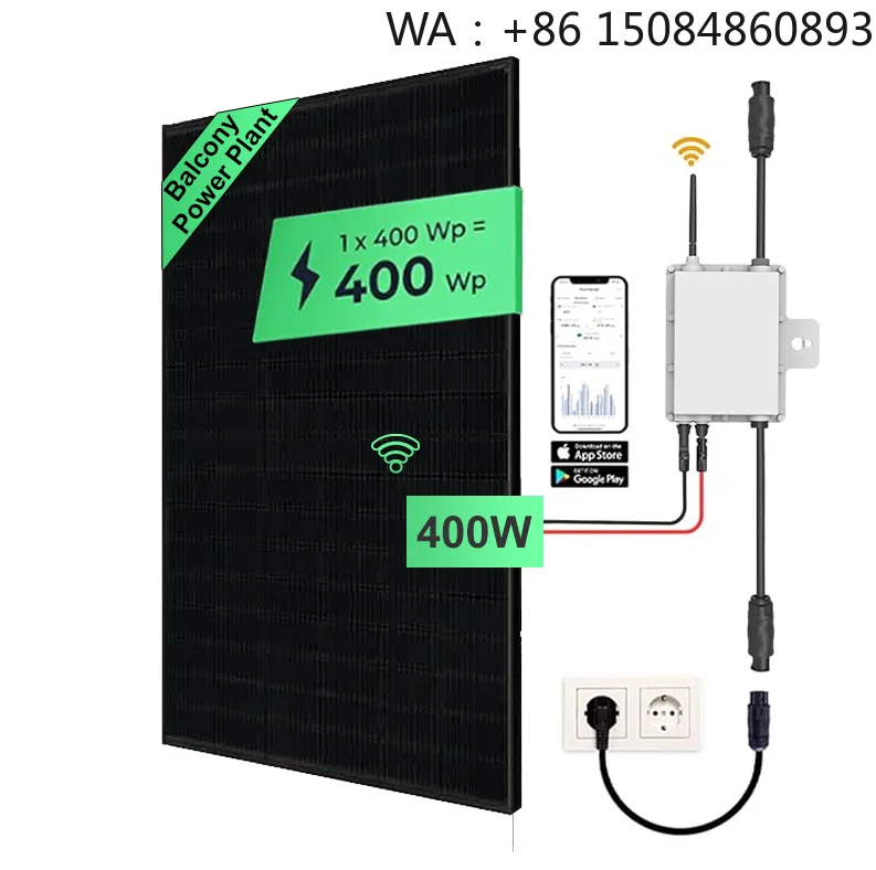 Sistema Solar Plug and Play, Microinversor Solar para Balcón, Panel Solar Wingo de 400 Vatios, Sistema para Balcón |   Microinversor Deye de 330W, CA Máxima