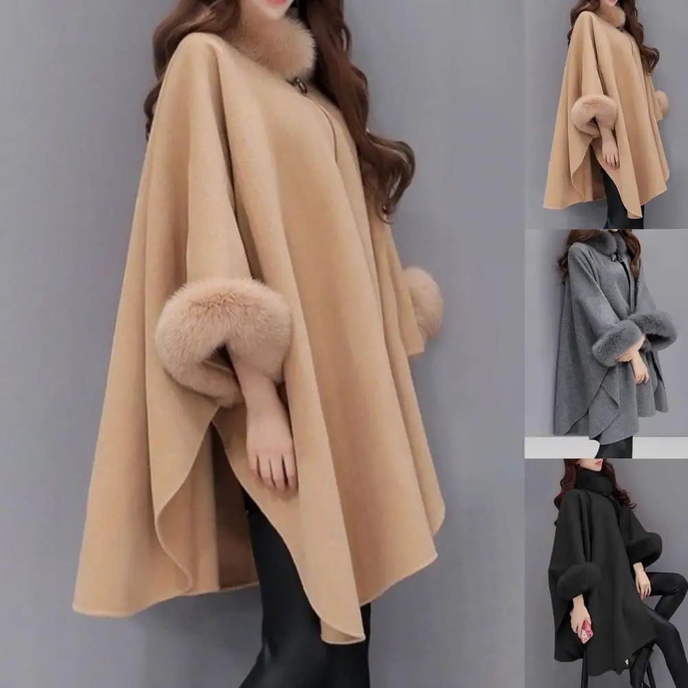 Popular  Women Cape Coat Autumn Winter Warm Loose-fitting Mid-length Poncho Coat All Match Female Poncho Coat for Daily Wear