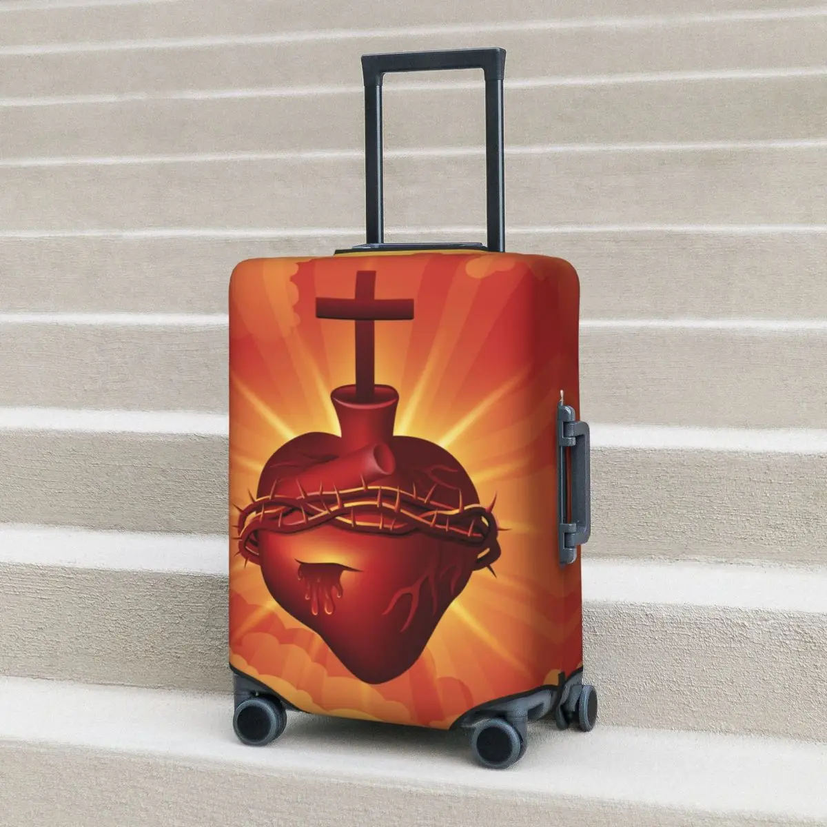 Sacred Heart Jesus Suitcase Cover Christ Cruise Trip Protector Holiday Fun Luggage Case