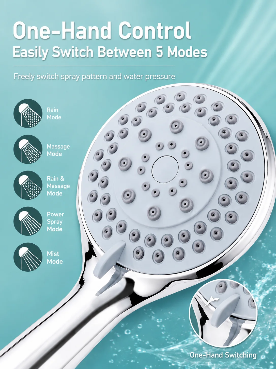 High Pressure Handheld Shower Head Large Flow Rainfall Showerhead Bathroom Sprayer Nozzle G1/2 6