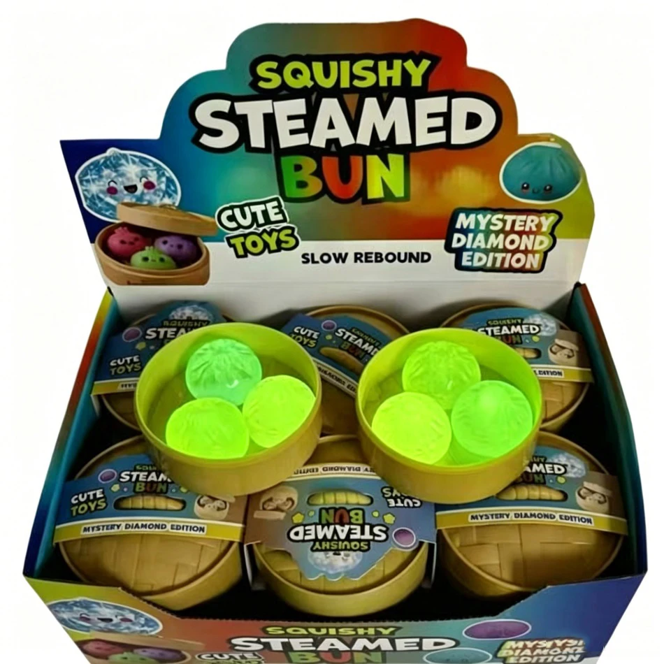 3Pcs Mini With Steamer Bun Squeezable Toys Noctilucent Soft Stress Relief Crystal Squishy Fidget Sensory Toy Party Favors Gift