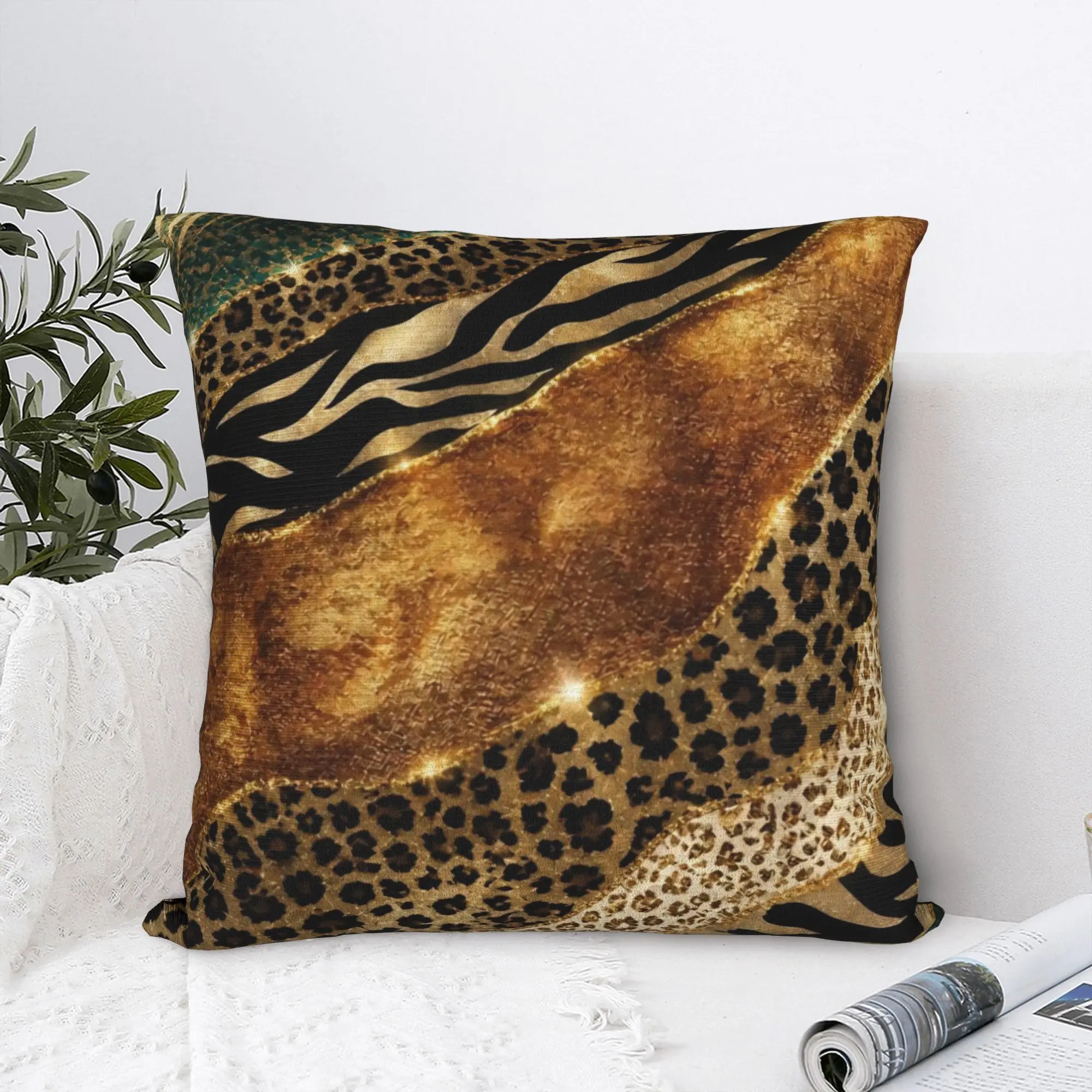 Leopard Patchwork Spliced Square Pillow Covers Polyester Home  Cushion Cover Creative Decorative Pillowcase 40*40