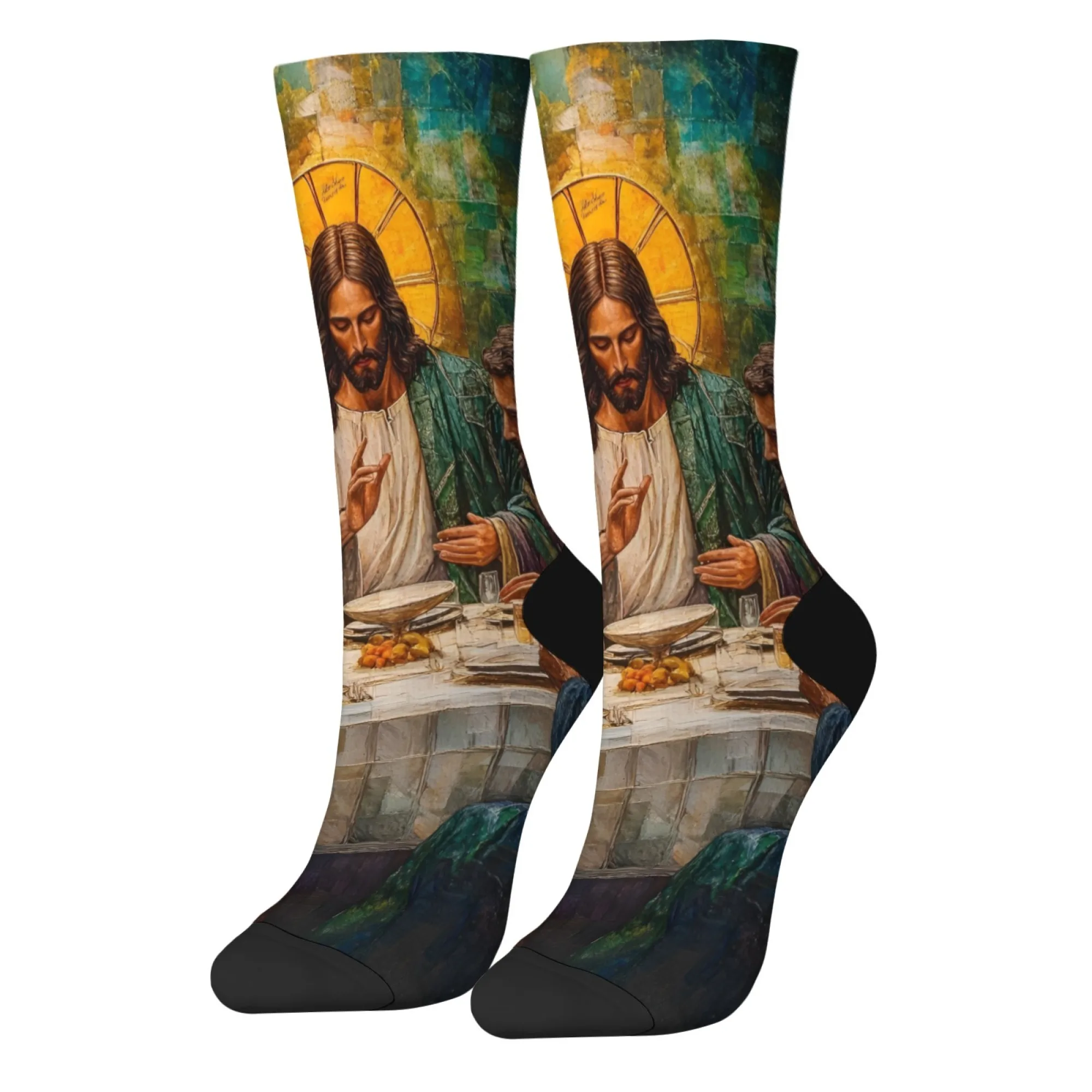 Jesus Christ Themed Men's Socks Retro Style Comfortable Breathable Non-slip Casual Sports Socks Novelty Happy Socks Holiday Gift