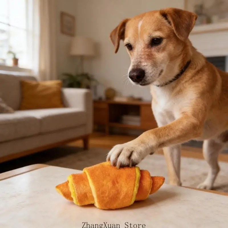 Anti-Langeweile-Plüsch-Quietschspielzeug, Croissant-Form, Plüschhund, Kauspielzeug, Reinigungsspielzeug für Hunde, Welpen – Detail 4