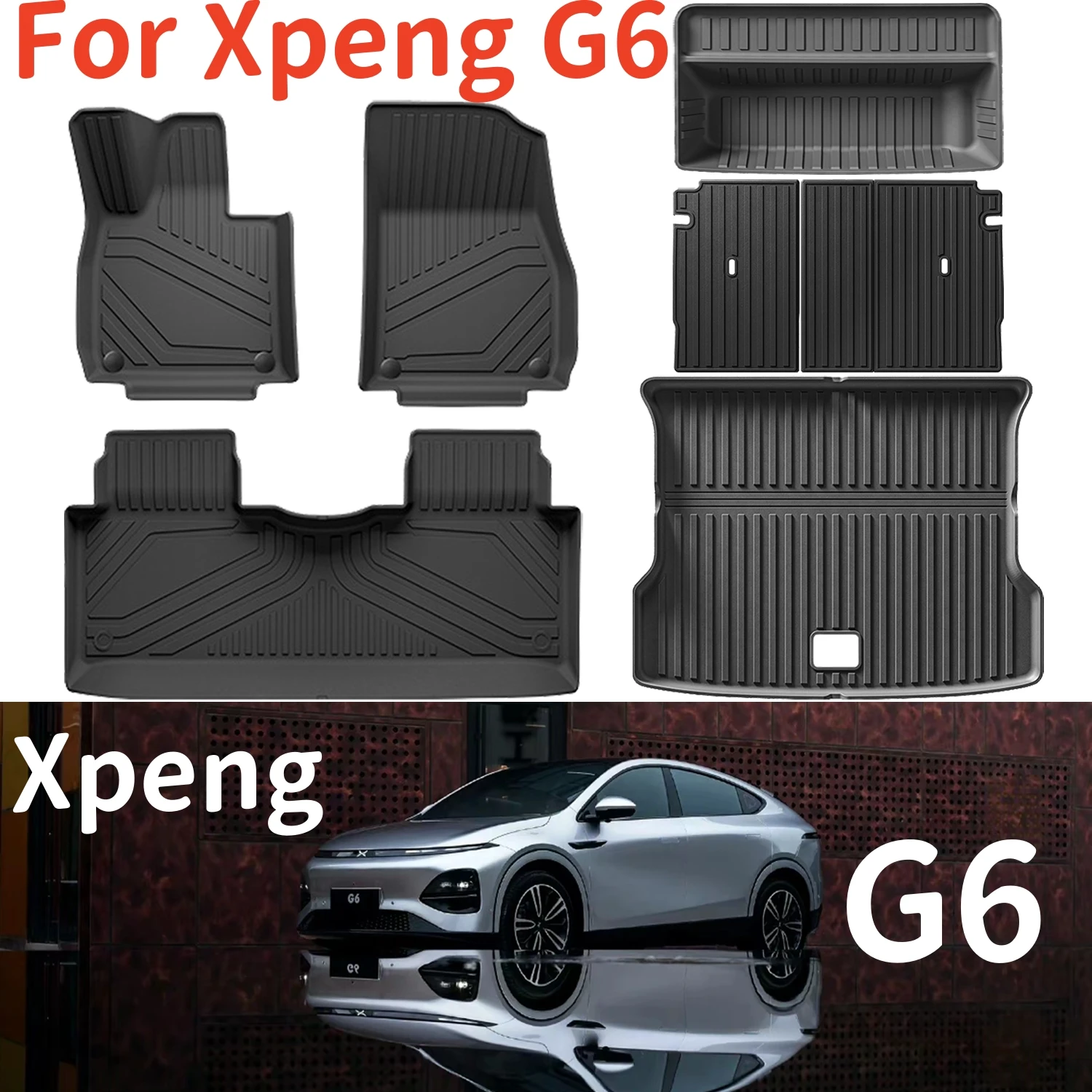 

For Xpeng G6 2023 2024 TPE Floor Mats and Cargo Liner, All Weather Floor Liners Trunk Mat and Backrest Mats Waterproof Pad