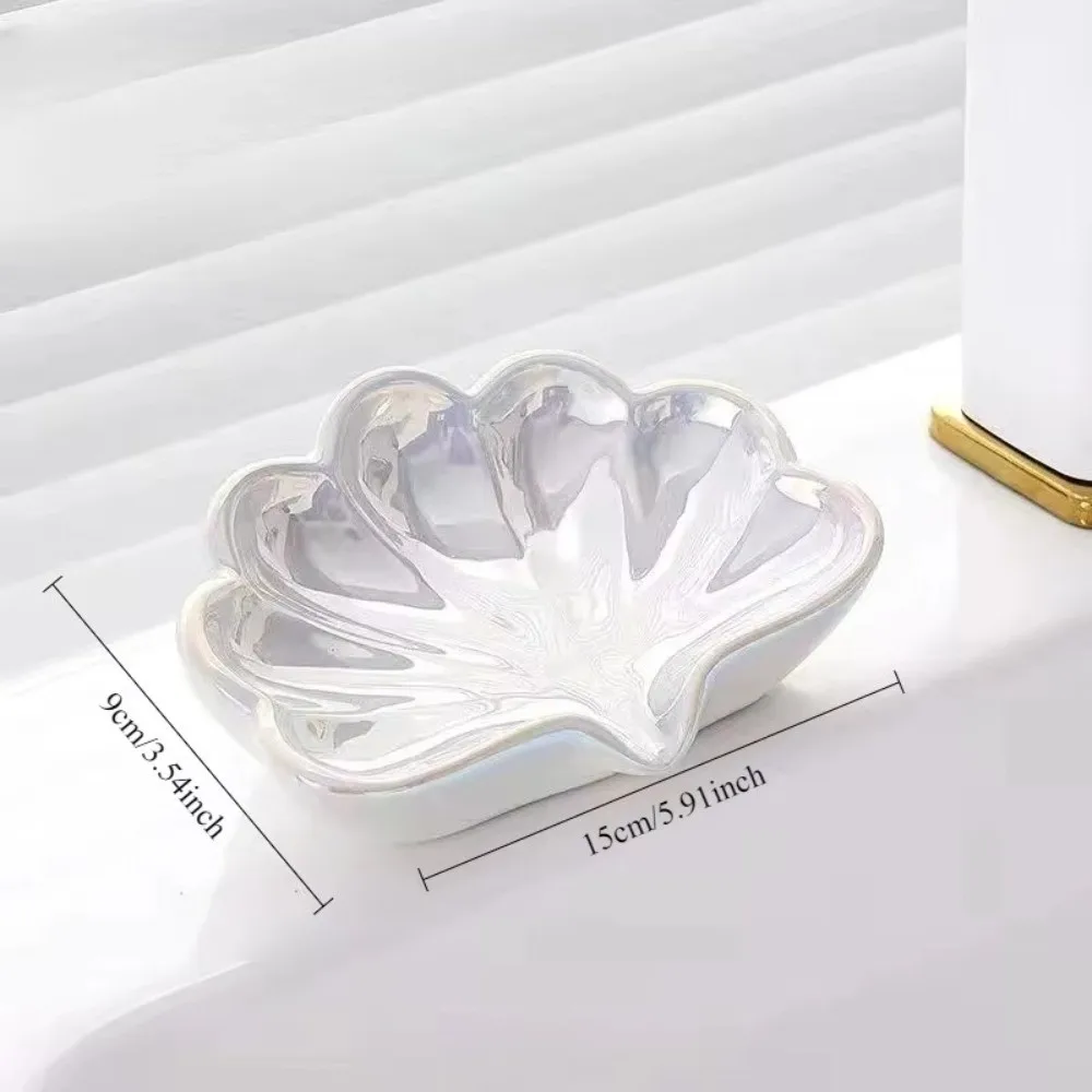 Fashion Shell Shaped Soap Dish Box Ceramic Portable Desk Jewelry Display Tray Drain Rack Waterproof Soap Holder