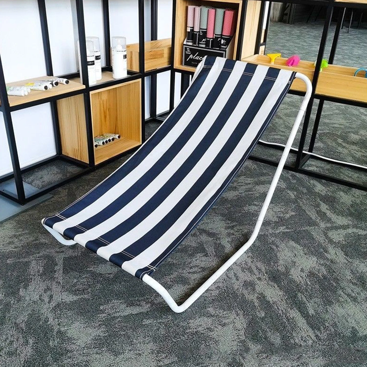 New outdoor camping beach chair, portable lounge chair, foldable simple nap bed, camping fishing leisure chair with storage bag, image 6