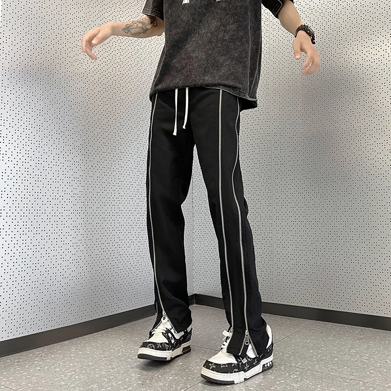 

New 2024 Men Loose Straight Pants Casual Comfortable Sport Solid Color Drawstring Trousers Streetwears Streetwear Harajuku Z109