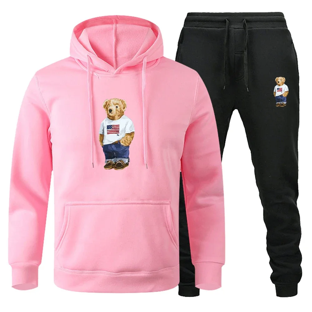 2025 Men's teddy bear print men's hoodie + sweatpants suit casual women's street wear fashion luxury sportswear equipment