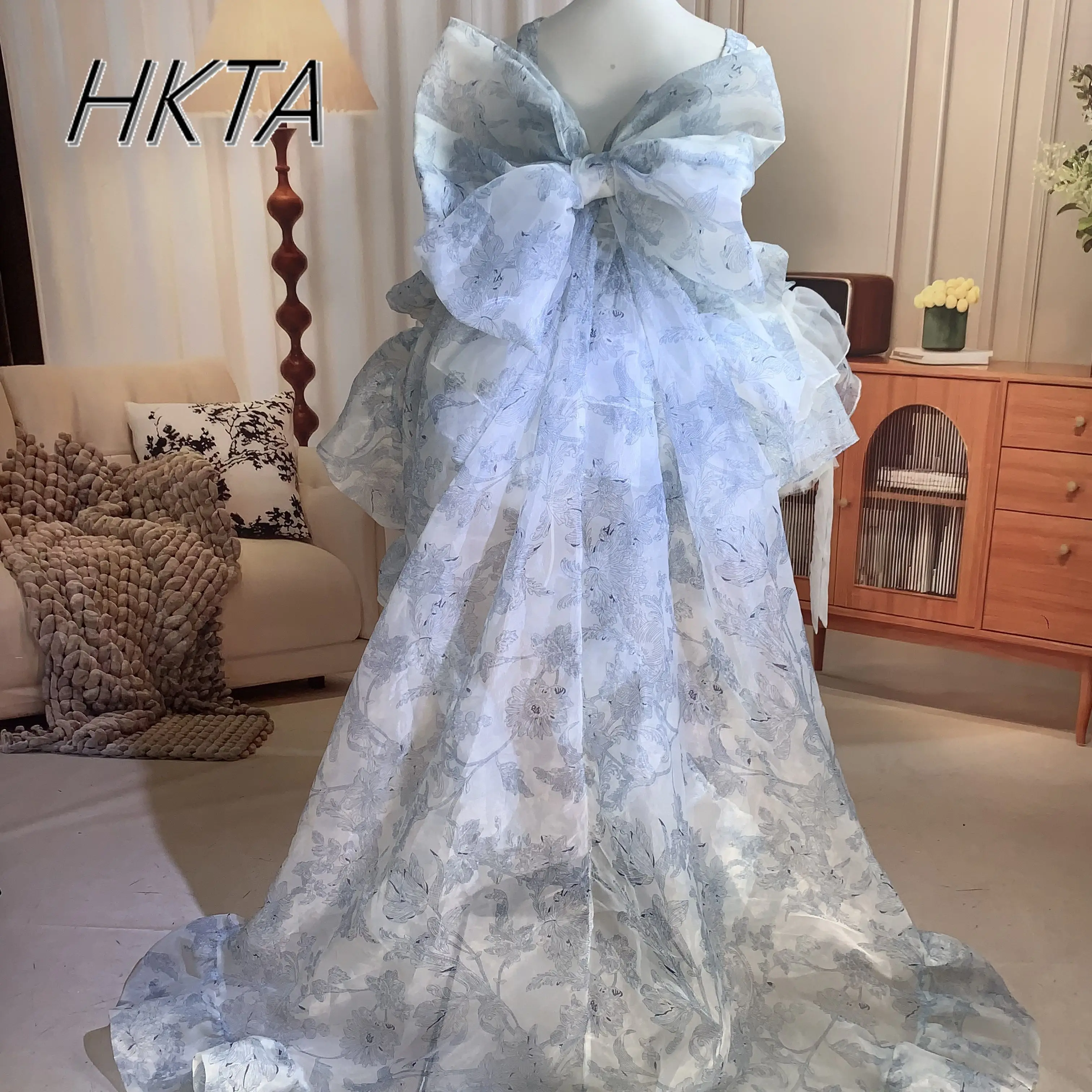 

2025 Summer New Chinese Blue and White Element Princess Cake Dress Women Kawaii Cute Girls Cos Lolita Bow Long Trailing Dress