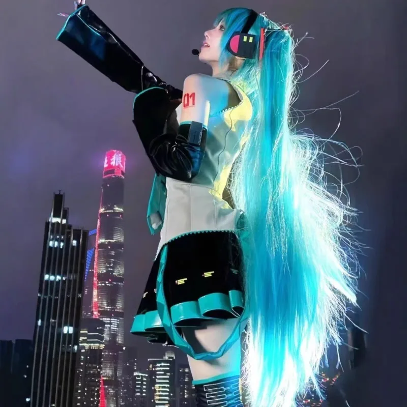 New Upgraded Princess MikuCOSPlay Role-playing Quality Assurance Patent Leather Set Disassembly Wig Headphones Stockings Skirt