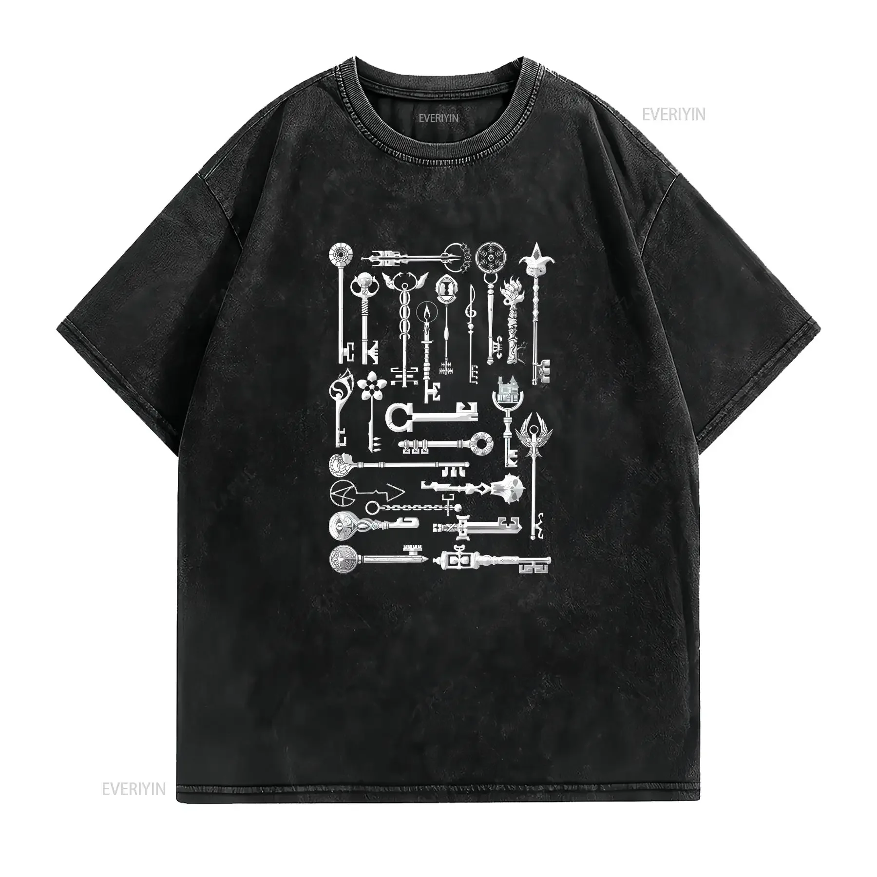 All Keys of KeyHouse t shirt Based on the comics Locke Key vintage Washed graphic Comfortable homme Top For Everyday Wear