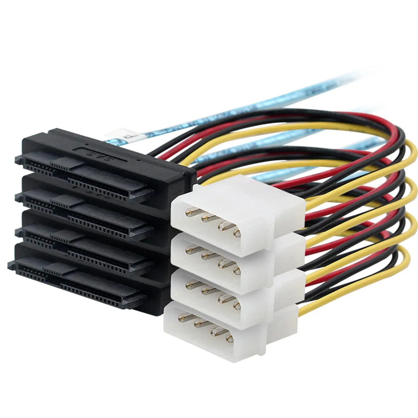 Internal Mini SAS HD SFF-8643 to (4) 22pin SFF-8482 Connectors with Big 4P Power Port Cable