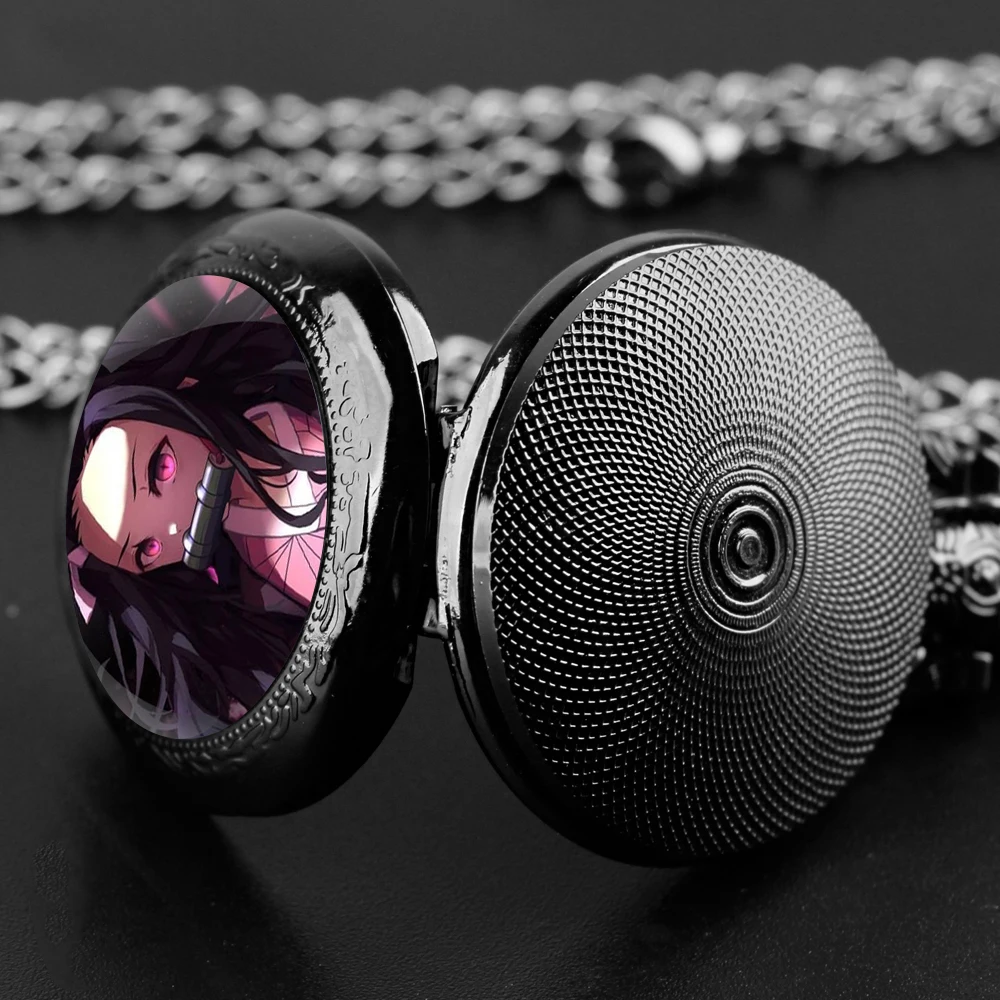 Vintage Anime Demon Slayer Nezuko Kamado Quartz Pocket Watch, Necklace Pendant Ideal Gift for Men & Women and Kids