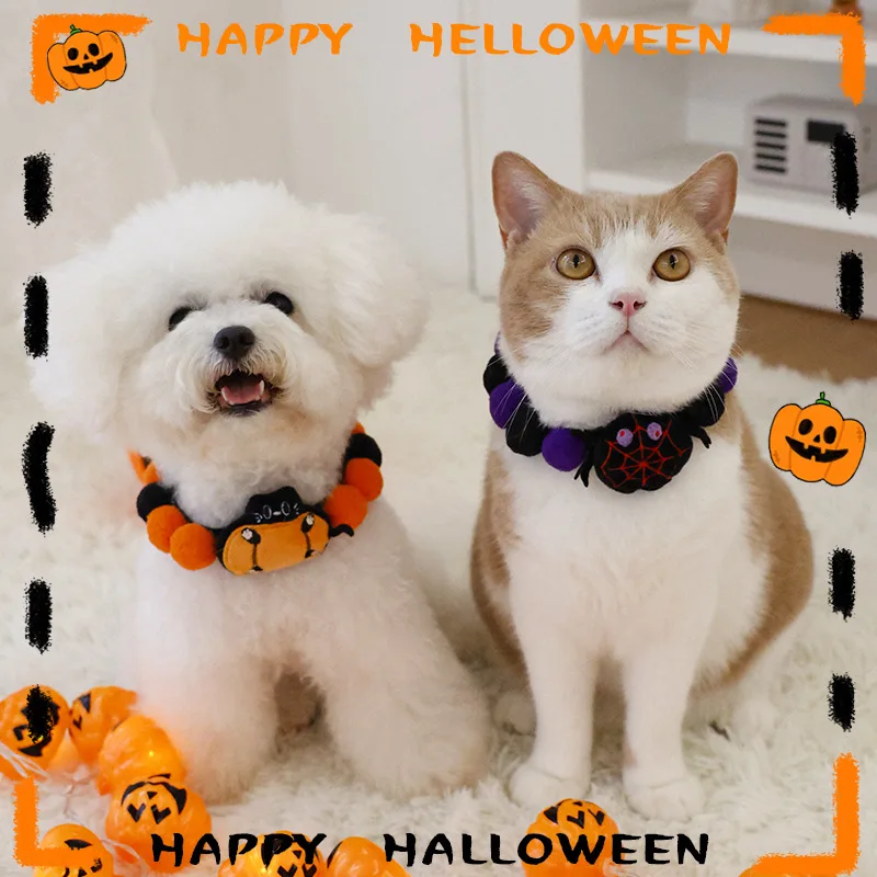 Collier en peluche pour chat et petit chien, mignon, avec poupée, citrouille, araignée, barbe, pour Corgi, bijou de cou pour Halloween et Noël