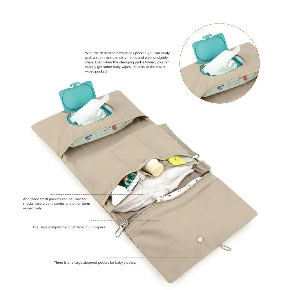 Cute Baby Hanging Diaper Bag Multi-Compartment Cartoon Bear Foldable Storage Pouch Cotton Convenient