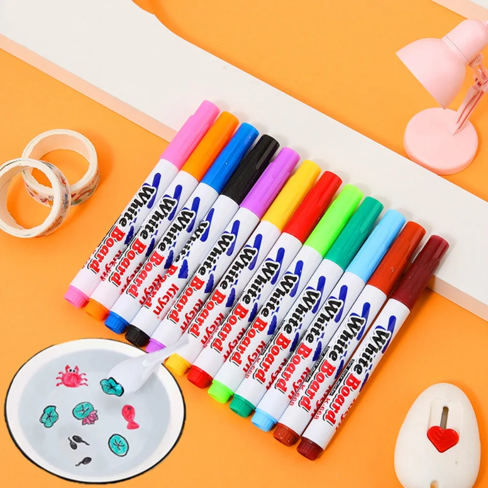 

8/12 Colors Magical Water Painting Pen Markers Montessori Floating Ink Pen Water-soluble Chalk Stationery Colorful Mark Pen