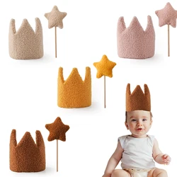 Baby Teddy Velvet Crown Hat Headwear Star Fairy Stick Happy Birthday Party Hat Decoration for Newborn Photography Accessories