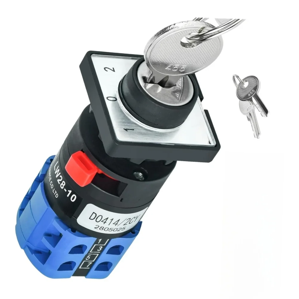 16MM Key Switch Rotary Type 2 Position 10 Amp 690 Volt AC for Electrical Panel Mounting and Industrial Automation Use