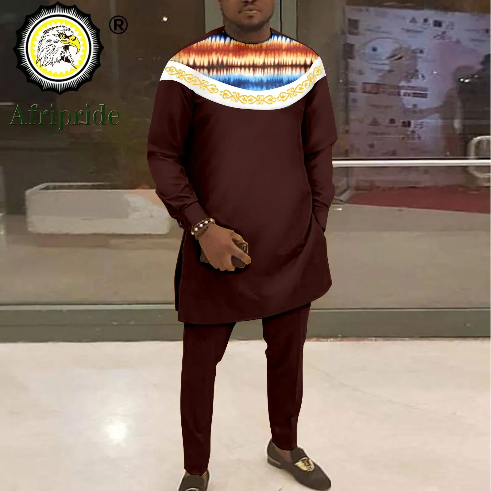 African Men`s Clothing Embroidery Tops and Pants 2 Piece Set Dashiki Outfits African Attire Kaftan Wedding Suit A2216017