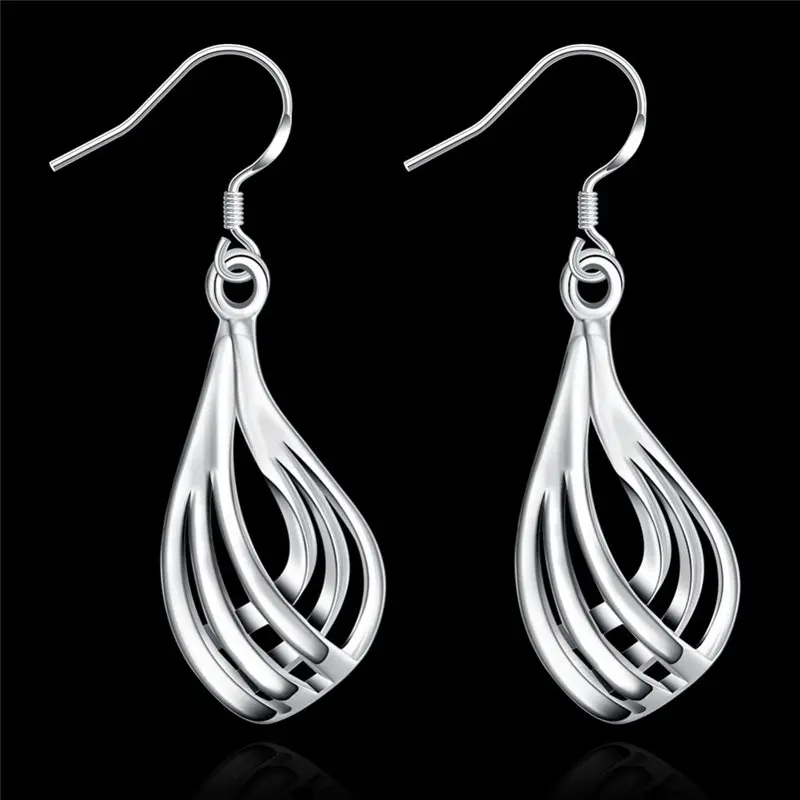 New 925 Sterling Silver Fine Charm 37MM Water Drop Women Earrings For Fashion Wedding Gift Wholesale Jewelry