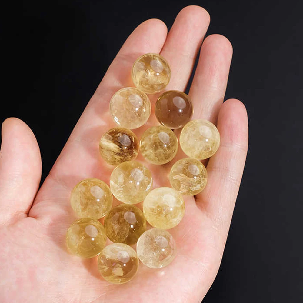 1-20Pc Dia 16-18mm 18-22mm Natural Yellow Crystal Small Ball Stone Gift Teaching Ornament DIY Handmade Fish Tank Decoration Ball