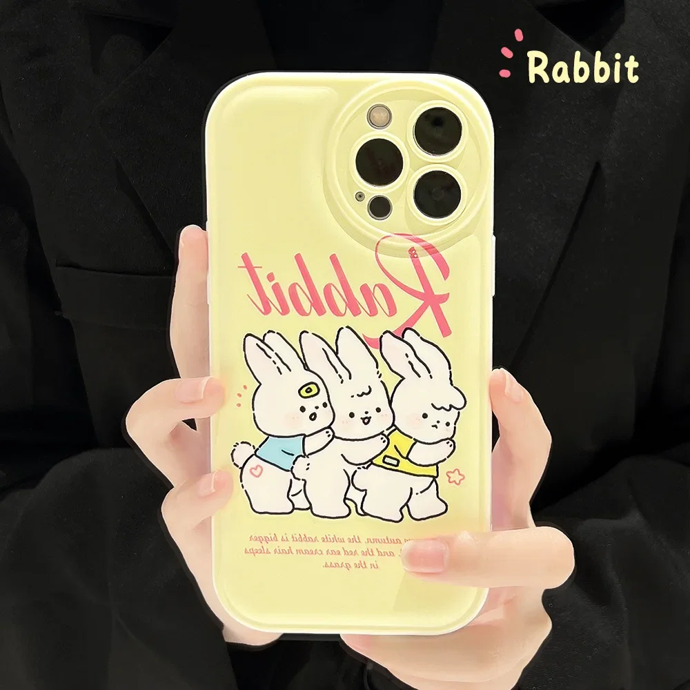 Sweet Retro bunny friends party Phone Case For iPhone 15 14 13 11 12 Pro Max XR X 15 14 Plus case Cute Cartoon air cushion Cover