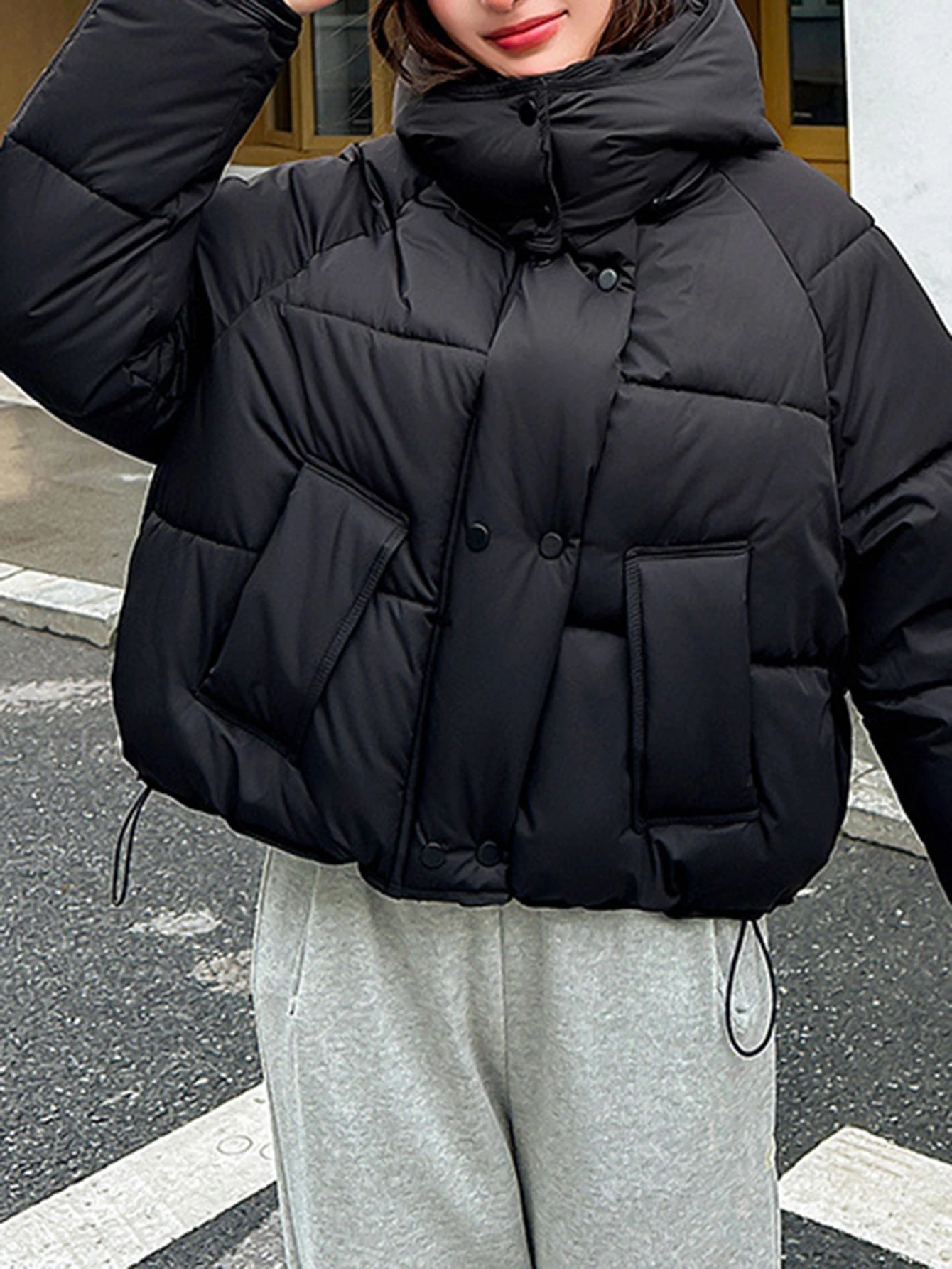 

Solid Color Casual Autumn Winter Regular Fit Cotton Jacket Women's Long Sleeve Hooded down Coat