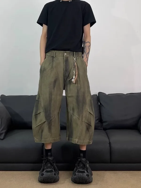 

Ретро американская винтажная выцветшая рабочая одежда orts для мужчин и женщин, летние свободные повседневные модные брюки длиной семь четвертей