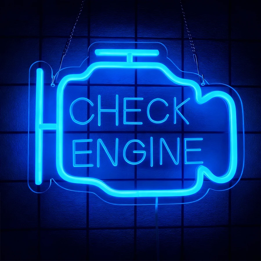 Neonowy znak Check Engine, LED-owy znak do garażu, prezent dla taty, dekoracja ścienna, do męskiej jaskini, warsztatu samochodowego, sypialni, warsztatu, na imprezę, do baru.