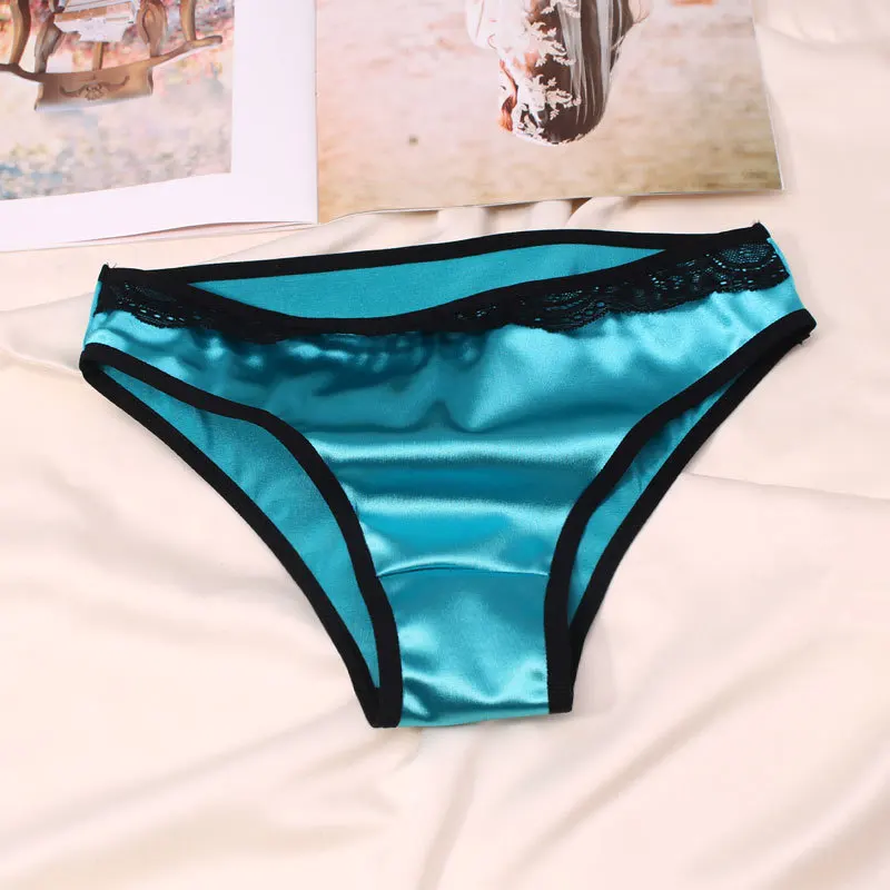 European Size Women Satin Luxury Style Low Waist Panties Lace Solid Smooth Soft Seamless Underwear High Elasticity Cute Breifs - Image 2