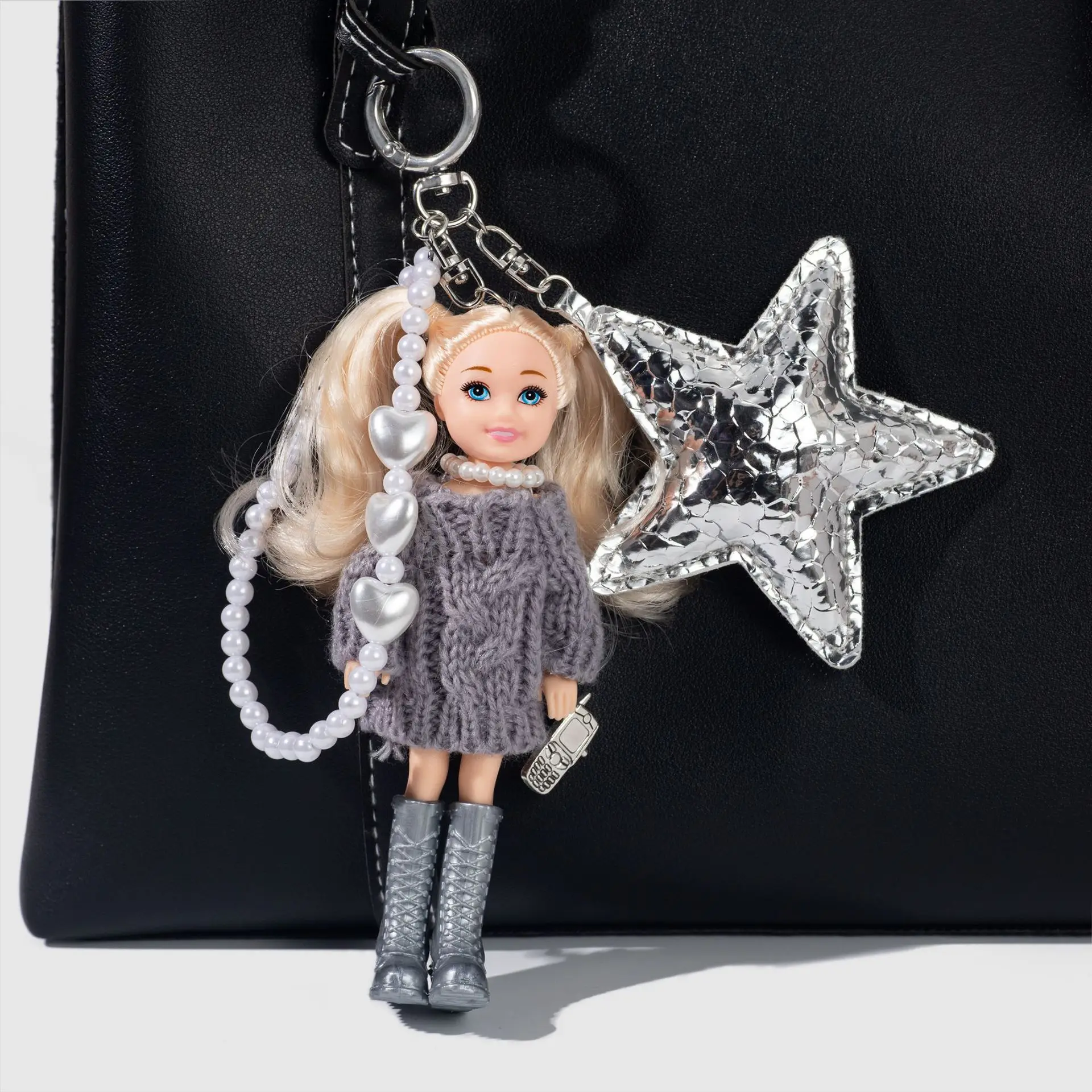 

INS Sweet Cute Double Ponytail Fashion Babi Princess Doll Pendant Keychain Korean Version Love Beaded Keychain Gift Bag Decor