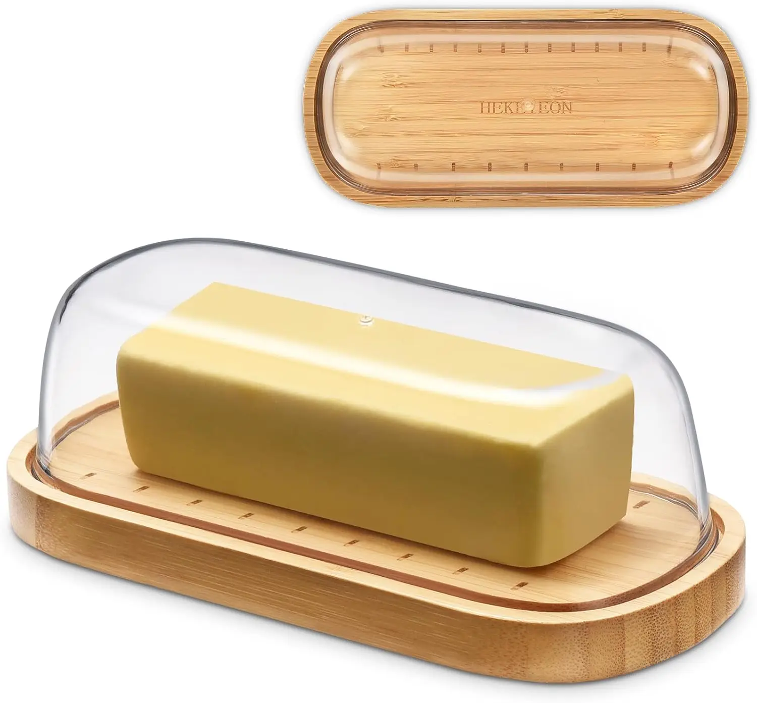 Mantequillera de Bambú con Tapa, Libre de BPA, Apta para Microondas/Lavavajillas, Perfecta para la Costa Oriental/Oeste