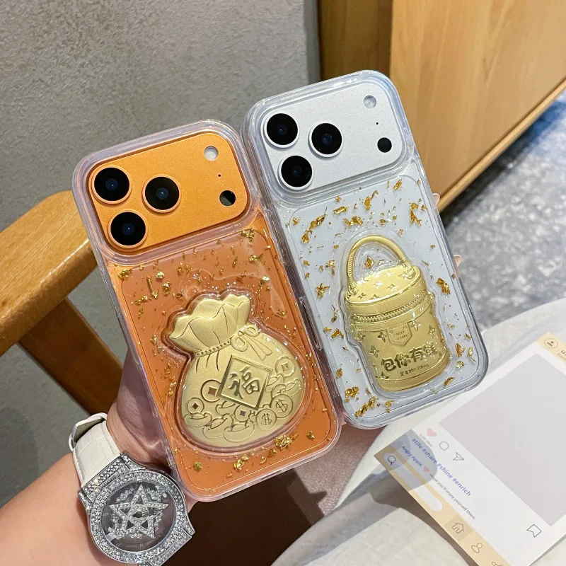 Креативная сумка для денег с золотой фольгой и клеем, подходит для iPhone 17, Pro Max, подходит для защитного чехла для телефона Apple 16