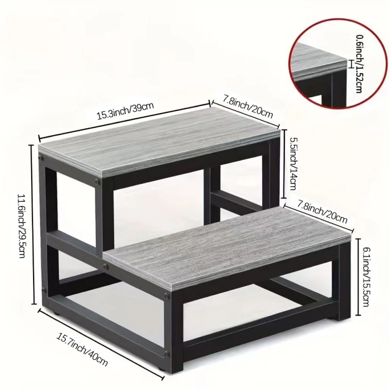 2-Step Stool Heavy-Duty Steel & Wooden Bathroom Step Stool Footstool for Kids Household Multi-function 2 Step Ladder Stool New