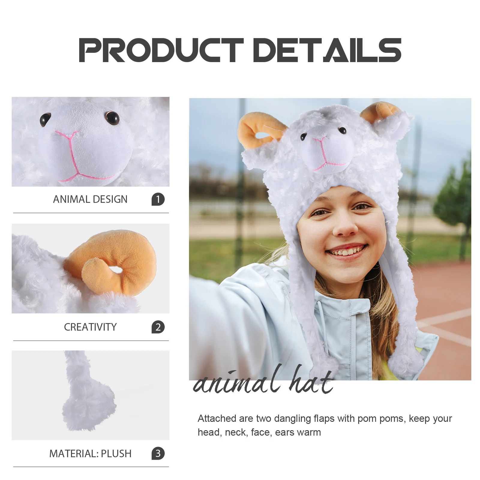 Sombrero de animal Estilo de dibujos animados Capucha de esquí de invierno Talla única Se adapta a la mayoría de los niños Adultos Gorro con orejeras elásticas para rendimiento en clima frío