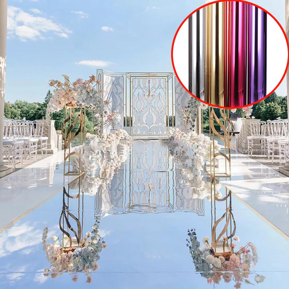 White Mirror 30M PET Carpet Wedding Mirror Carpet Bi-sided Silver T Stage Carpet Runner For Wedding Party Banquet 0.12 Thickness