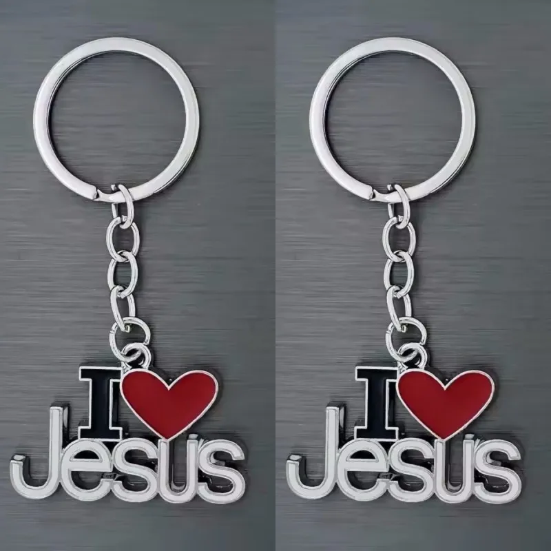 Chaveiro com pingente religioso de liga I Love Jesus, pingente em forma de coração, presente religioso de fé cristã, presente de oração para decoração