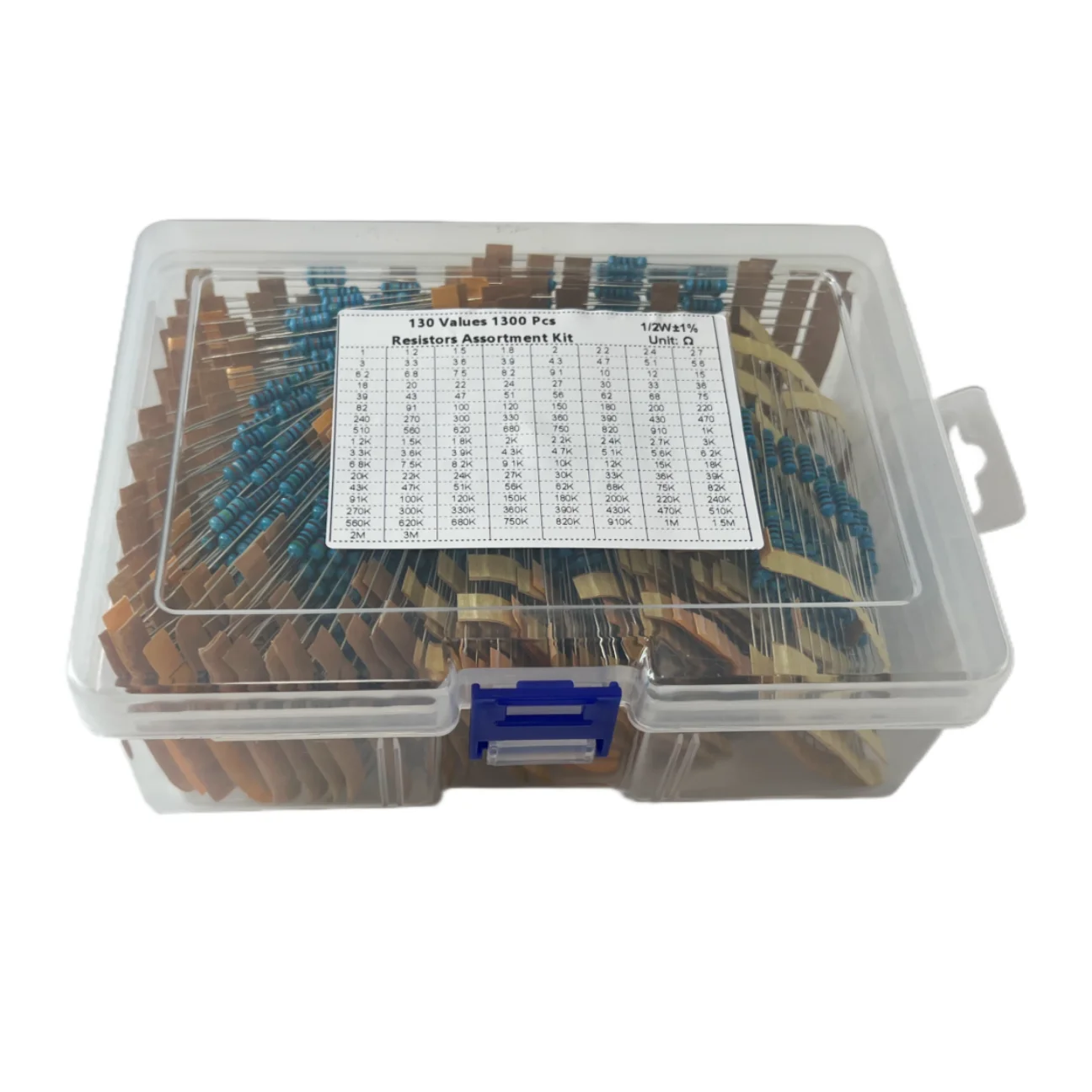 1/2W 130 types of 5 color ring metal film resistor combination kit, 10 pieces of each type, a total of 1300 pieces, accuracy 1%.