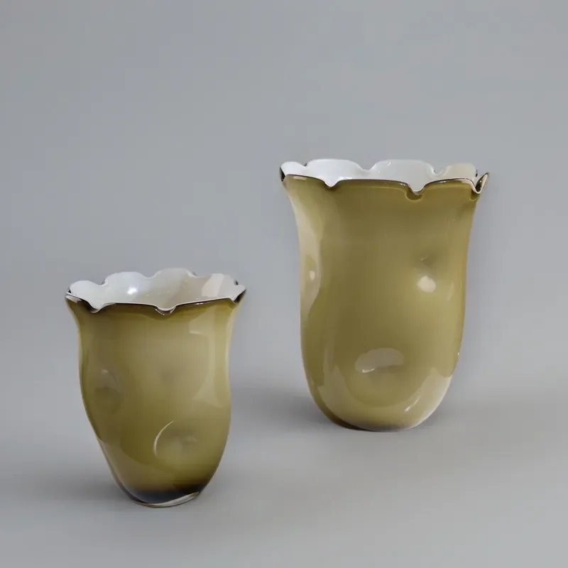 Modern Geometric Brown Glazed Ceramic Vase Light Luxury Home Decor Simulation Flower Art Ornament for Hotel Living Room