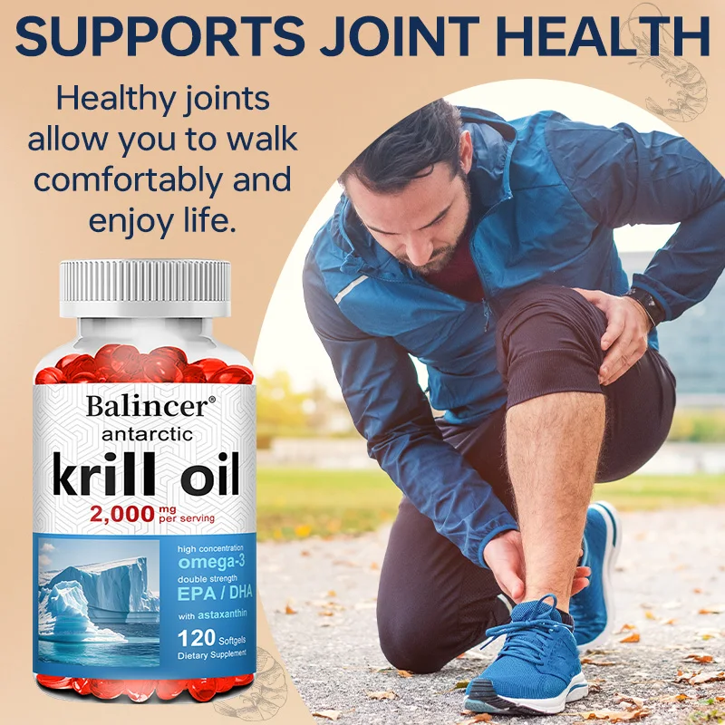 زيت كريل أنتاركتيكا 2000 ملغ مكمل، 3X قوة مصدر طبيعي لـ Omega-3s، EPA 240mg + DHA 160mg + Astaxanthin 800mcg #5