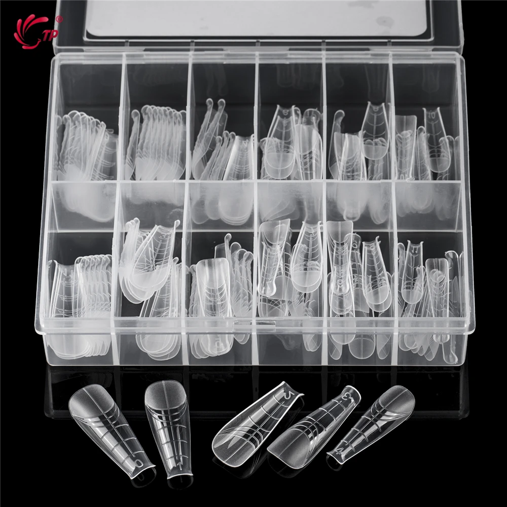 

TP 140pcs Full Cover Dual Nail Forms 14 Sizes Reusable Clear Builder Gel Acrylic False Nail Tips for Extension Upper Nail Molds