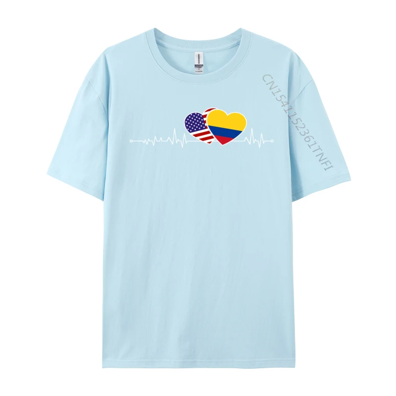 Colombia Family Colombian American Heartbeat Flag Casual T Shirts T Shirt Latest Cotton Fabric Casual Tops Shirts Customized Men