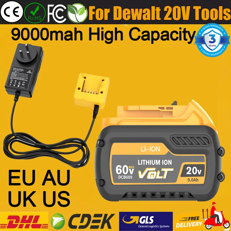 Replacement Battery For Dewalt 20V / 60V Lithium-ion Battery 21700 Rechargeable Battery For Dewalt DCD805 Impact Driver Tools