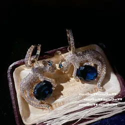 Unique Cheetah Cubic Zirconia 925 Silver Drop Earrings Luxury Ear Accessories for Women Anniversary Party Statement Jewelry Gift